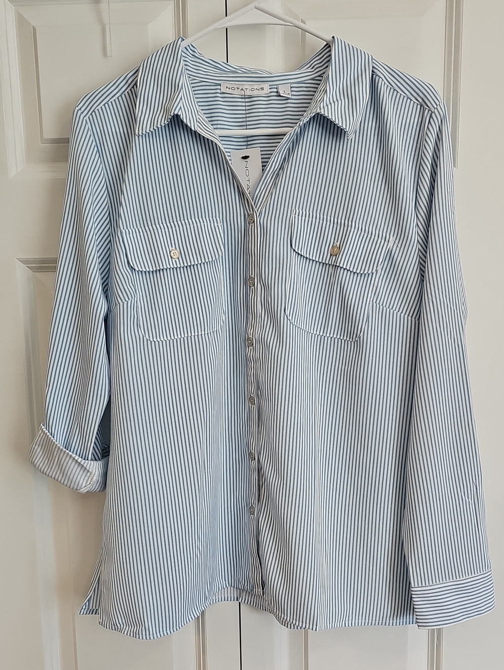 Notations Light Blue and White Striped Button-Down Shirt